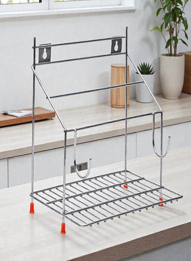 Standify® Tawa Holder_K Stainless Steel Rolling Pin & Tawa Holder Stand Heavy Duty Chapati Belan Stand with Tawa Organizer Rust-Free Kitchen Counter & Wall Mount Storage Rack. - Image 1