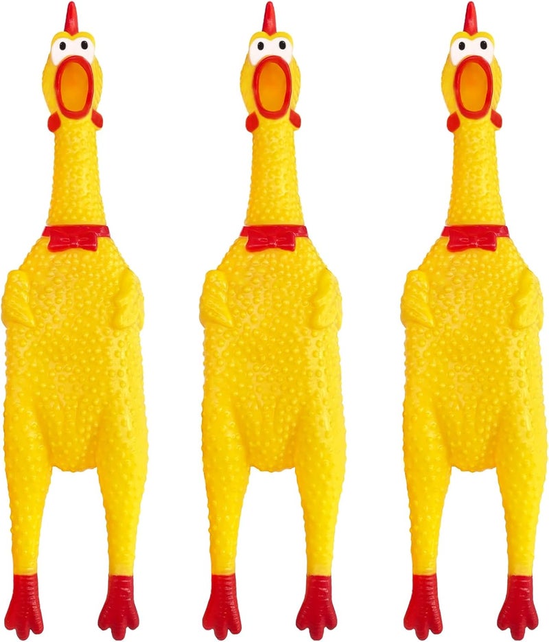 Xeehwb 3 Pcs Large Rubber Chicken,12 Inch Yellow Rubber Squawking Chickens,Screaming Chicken Dog Toys,Prank Noise Maker Dog Toys - Image 1