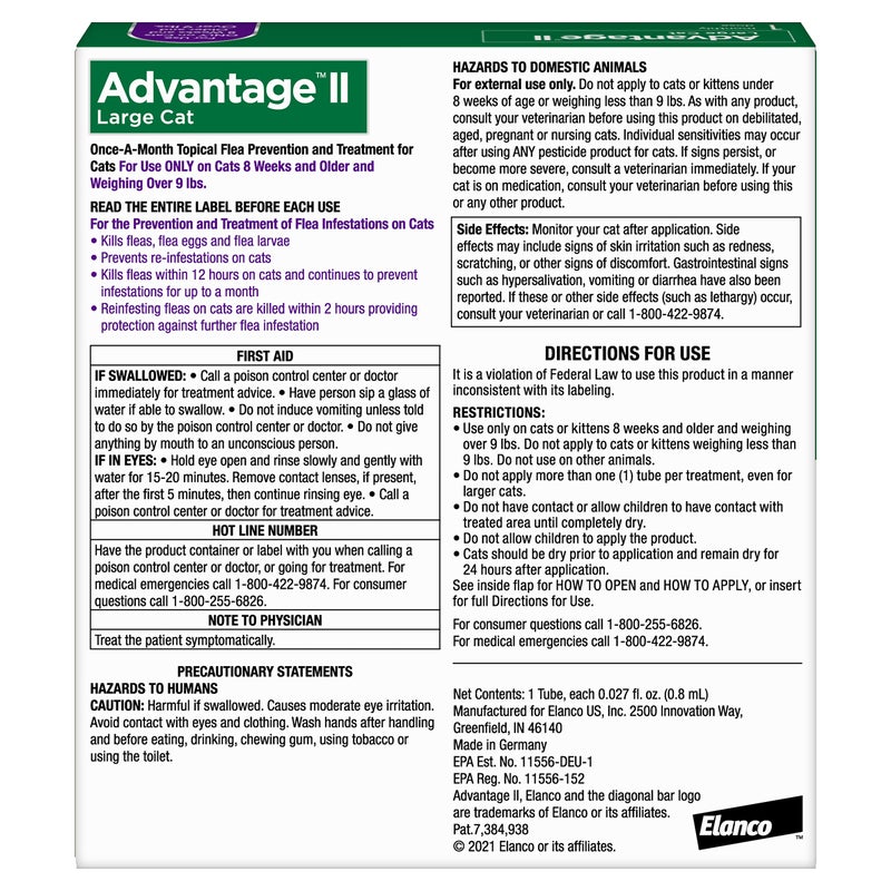 Advantage II Large Cat Vet-Recommended Flea Treatment & Prevention | Cats Over 9 lbs. | 1-Month Supply - Image 2