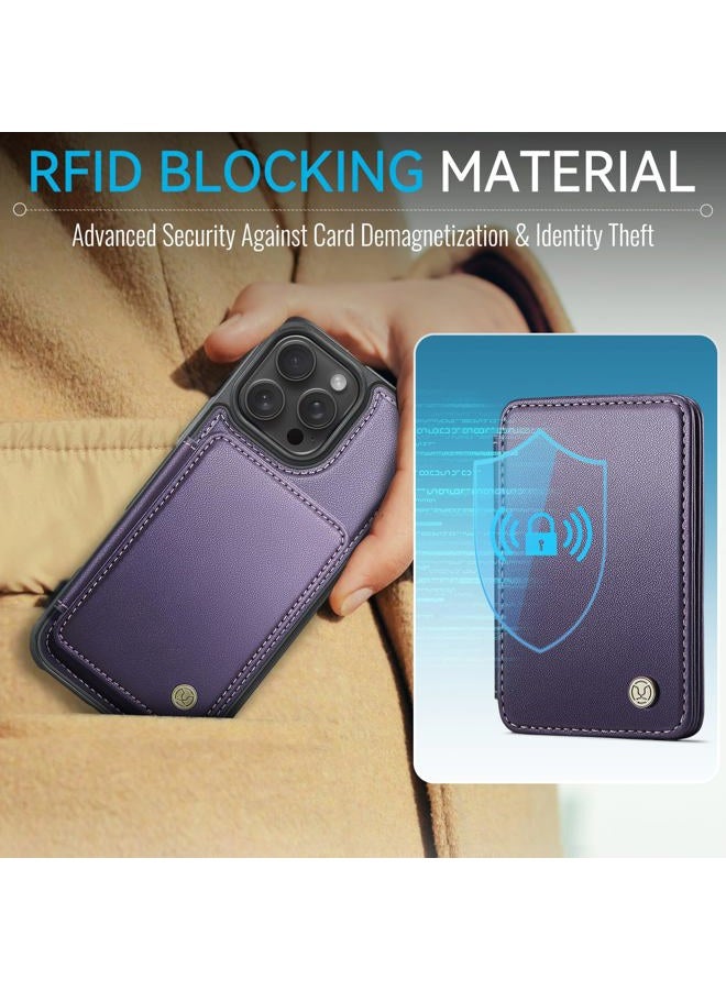 Usroom Compatible with Magsafe for iPhone 14 Pro Wallet Case Magnetic Card Holder, RFID Blocking 2 in 1 Detachable Kickstand Shockproof Cover for Women Men, Purple - Image 3