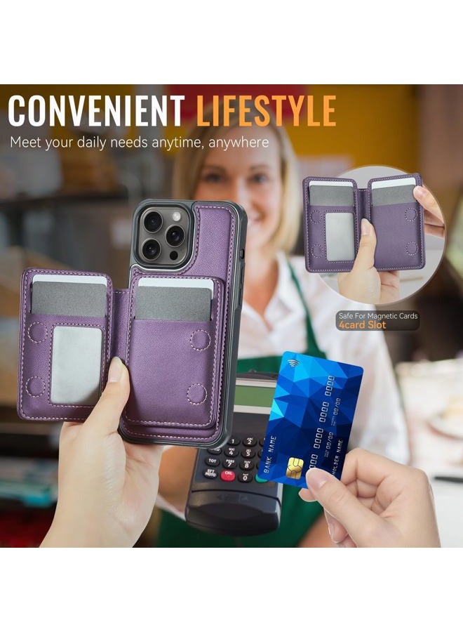 Usroom Compatible with Magsafe for iPhone 14 Pro Wallet Case Magnetic Card Holder, RFID Blocking 2 in 1 Detachable Kickstand Shockproof Cover for Women Men, Purple - Image 4