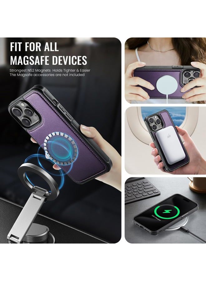 Usroom Compatible with Magsafe for iPhone 14 Pro Wallet Case Magnetic Card Holder, RFID Blocking 2 in 1 Detachable Kickstand Shockproof Cover for Women Men, Purple - Image 2