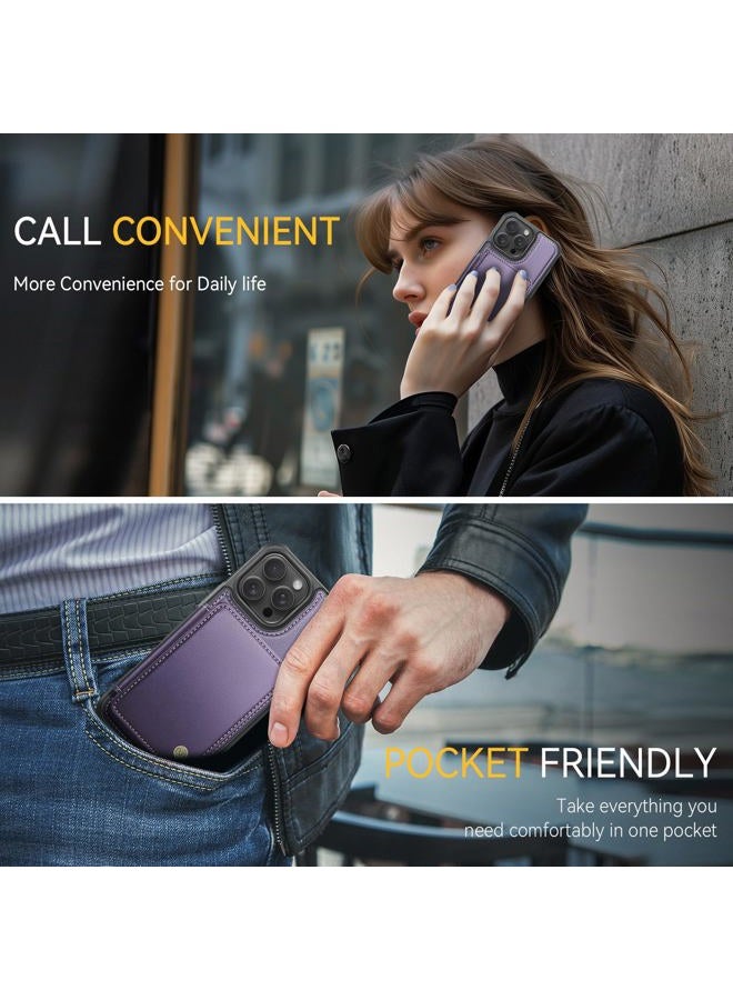 Usroom Compatible with Magsafe for iPhone 14 Pro Wallet Case Magnetic Card Holder, RFID Blocking 2 in 1 Detachable Kickstand Shockproof Cover for Women Men, Purple - Image 5