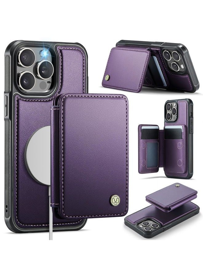Usroom Compatible with Magsafe for iPhone 14 Pro Wallet Case Magnetic Card Holder, RFID Blocking 2 in 1 Detachable Kickstand Shockproof Cover for Women Men, Purple - Image 1