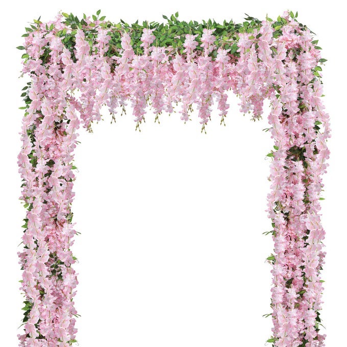 UARTLINES 5PCS 72 FTPIECE ARTIFICIAL WISTERIA GARLAND SILK FAKE PINK WISTERIA FLOWERS HANGING GREENERY VINES GARLANDS RATTAN FOR HOME GARDEN WEDDING ARCH PARTY INDOOR OUTDOOR DECOR