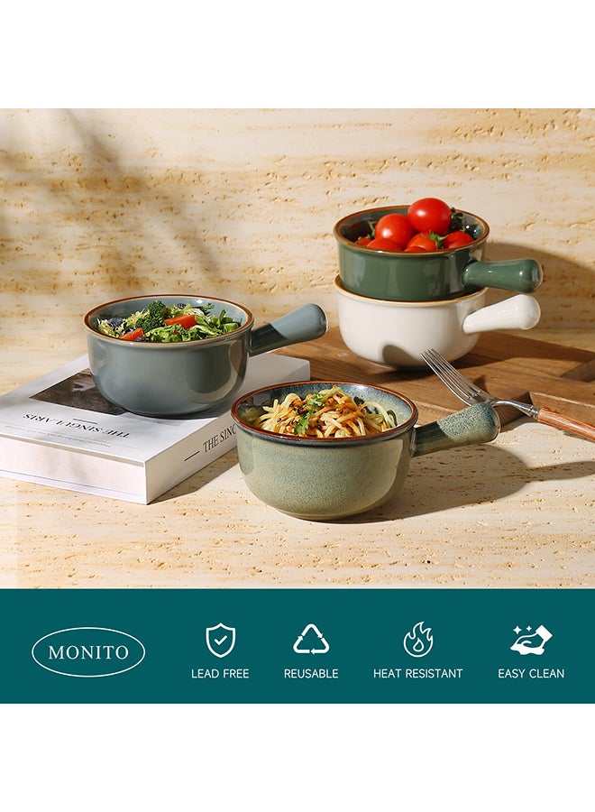 MONITO 4 Piece Set French Onion Soup Ceramic Bowls, 16oz, Stackable with Handles, Oven Microwave and Dishwasher safe, for Cereal, Soups, Casseroles - Multicolor  - Image 2