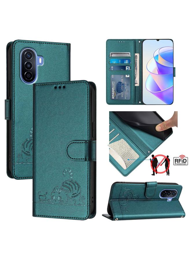 اس-توب جراب لهاتف Huawei Enjoy 50 4G من الجلد المنقوش بنمط قطة وفأر بتقنية RFID مع حبل تعليق - Image 1