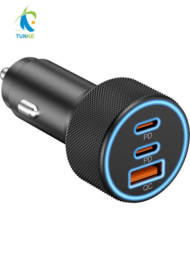 TUNKE USB C Car Charger, 3-Port 67W Dual USB-C & USB-A Car Power Adapter PD/QC Fast Charging Cigarette Lighter for iPhone 17/16/15/14/13/12/11 Pro Max, iPad, Samsung Galaxy S25 S24/S23/S22, Pixel, Android - Image 1