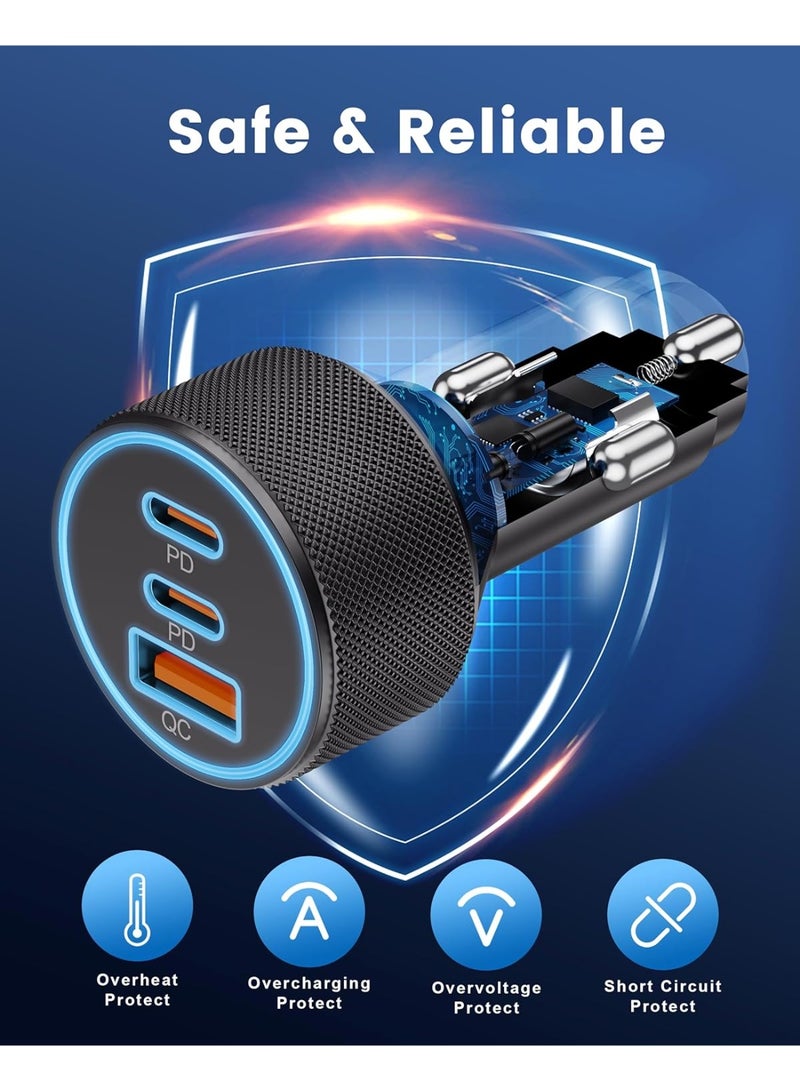 TUNKE USB C Car Charger, 3-Port 67W Dual USB-C & USB-A Car Power Adapter PD/QC Fast Charging Cigarette Lighter for iPhone 17/16/15/14/13/12/11 Pro Max, iPad, Samsung Galaxy S25 S24/S23/S22, Pixel, Android - Image 4