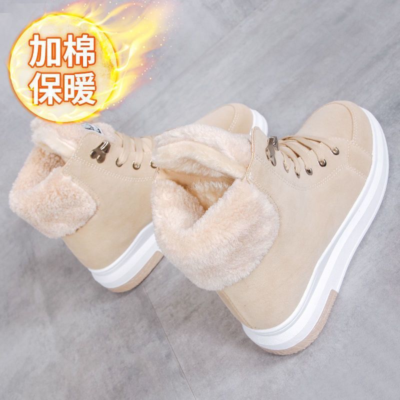 Martin Boots Womens Winter 2023 New Student fleece-lined Warm Snow Thick Cotton Shoes Korean Style Shoes All-match Boots Beige