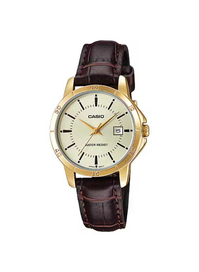 CASIO Women's Leather Analog Watch LTP-V004GL-9A - 30.2 mm