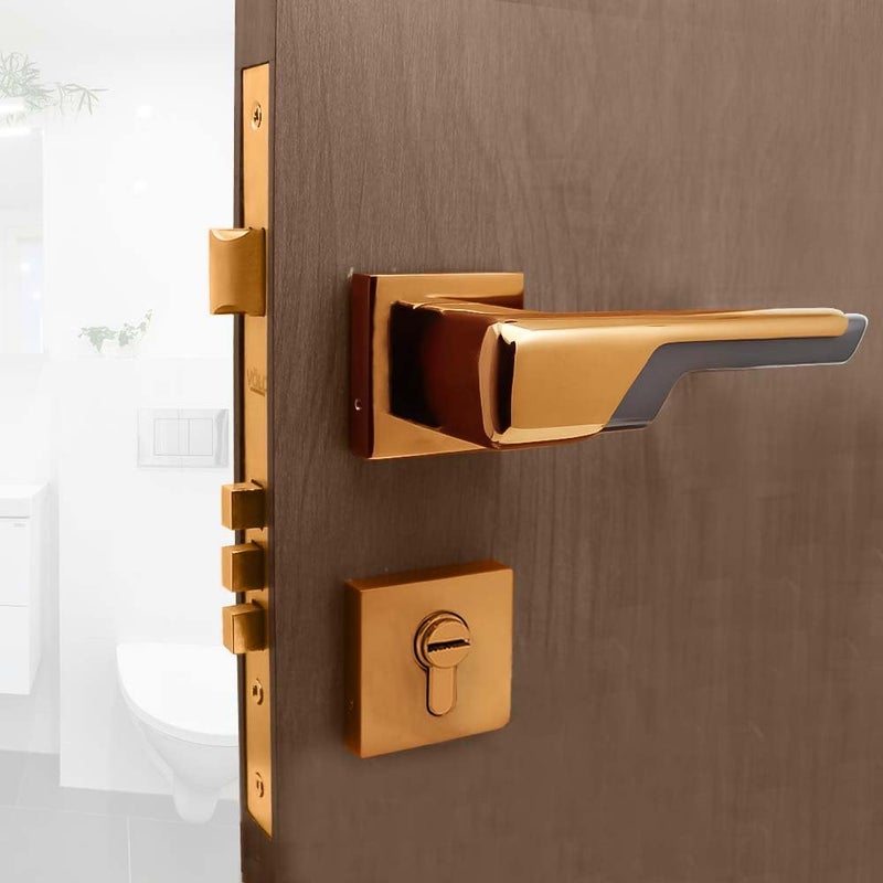 Volo Heavy Duty Bathroom Door Lock Toilet Door Lock Set with Brass Cylinder and 10 Lock Body for HomeHotelsOffice in Rose GoldBlack Finish Without Keys Model Oscar - Image 1