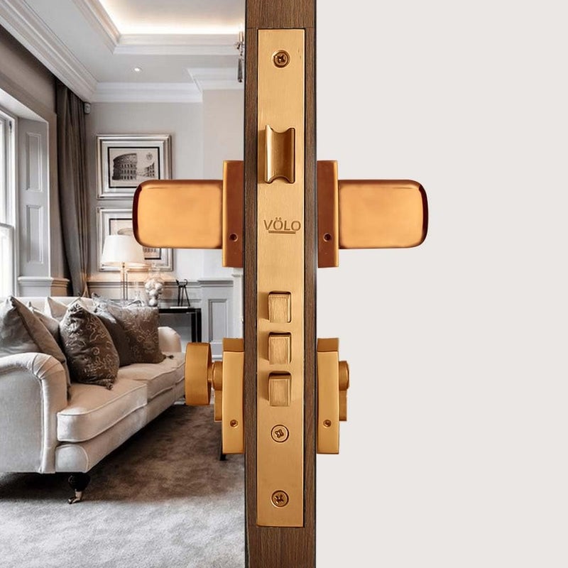 Volo Heavy Duty Bathroom Door Lock Toilet Door Lock Set with Brass Cylinder and 10 Lock Body for HomeHotelsOffice in Rose GoldBlack Finish Without Keys Model Oscar - Image 2