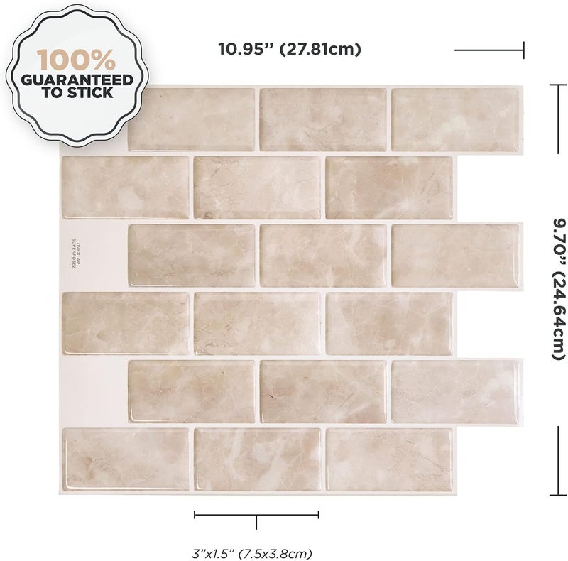 Smart Tiles Peel and Stick Backsplash - Sheets of 10.95" x 9.70" - 3D Adhesive Peel and Stick Tile Backsplash for Kitchen, Bathroom, Wall Tile (Beige, Marble, Pack of 10) - Image 3