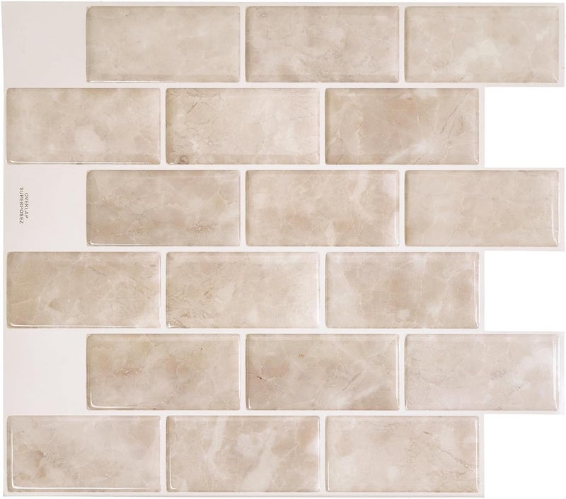 Smart Tiles Peel and Stick Backsplash - Sheets of 10.95" x 9.70" - 3D Adhesive Peel and Stick Tile Backsplash for Kitchen, Bathroom, Wall Tile (Beige, Marble, Pack of 10) - Image 1