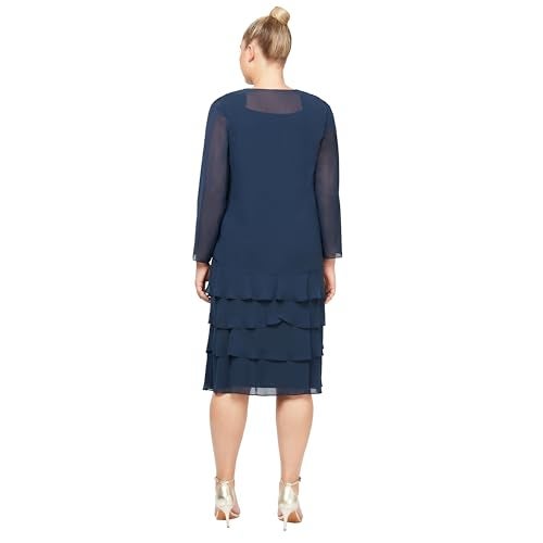 S.L. Fashions Women's Mother of The Bride Tiered Jacket Dress with Shoulder Embellishment, Navy, 14 Plus - Image 3