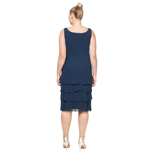 S.L. Fashions Women's Mother of The Bride Tiered Jacket Dress with Shoulder Embellishment, Navy, 14 Plus - Image 4