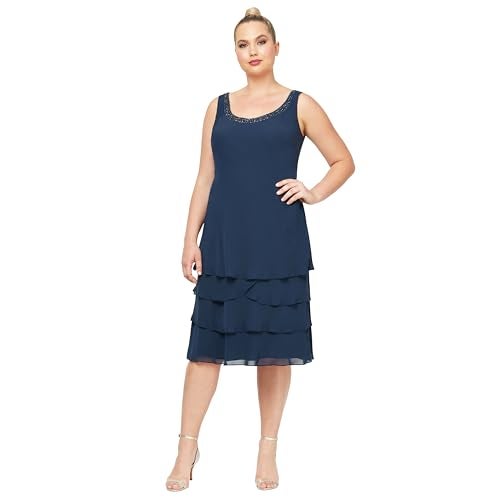 S.L. Fashions Women's Mother of The Bride Tiered Jacket Dress with Shoulder Embellishment, Navy, 14 Plus - Image 2