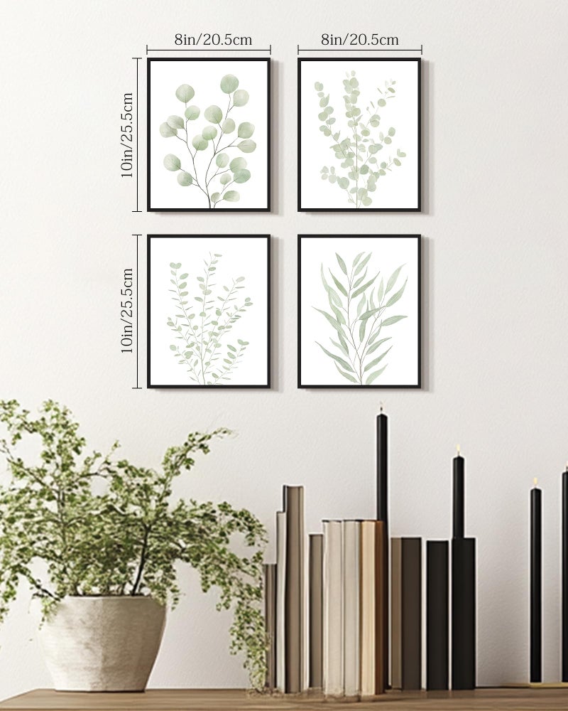 Drsoum Botanical Plant Framed Wall Art Boho Wall Decor for Bathroom Sage Green Eucalyptus Leaf Prints Minimalist Aesthetic Ready to Hang Set of 4, 8x10 in (Black Framed) - Image 2