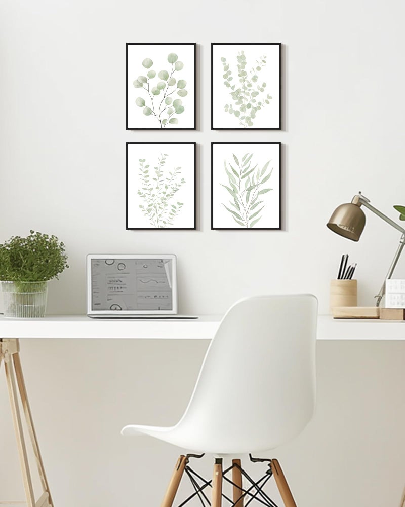 Drsoum Botanical Plant Framed Wall Art Boho Wall Decor for Bathroom Sage Green Eucalyptus Leaf Prints Minimalist Aesthetic Ready to Hang Set of 4, 8x10 in (Black Framed) - Image 4