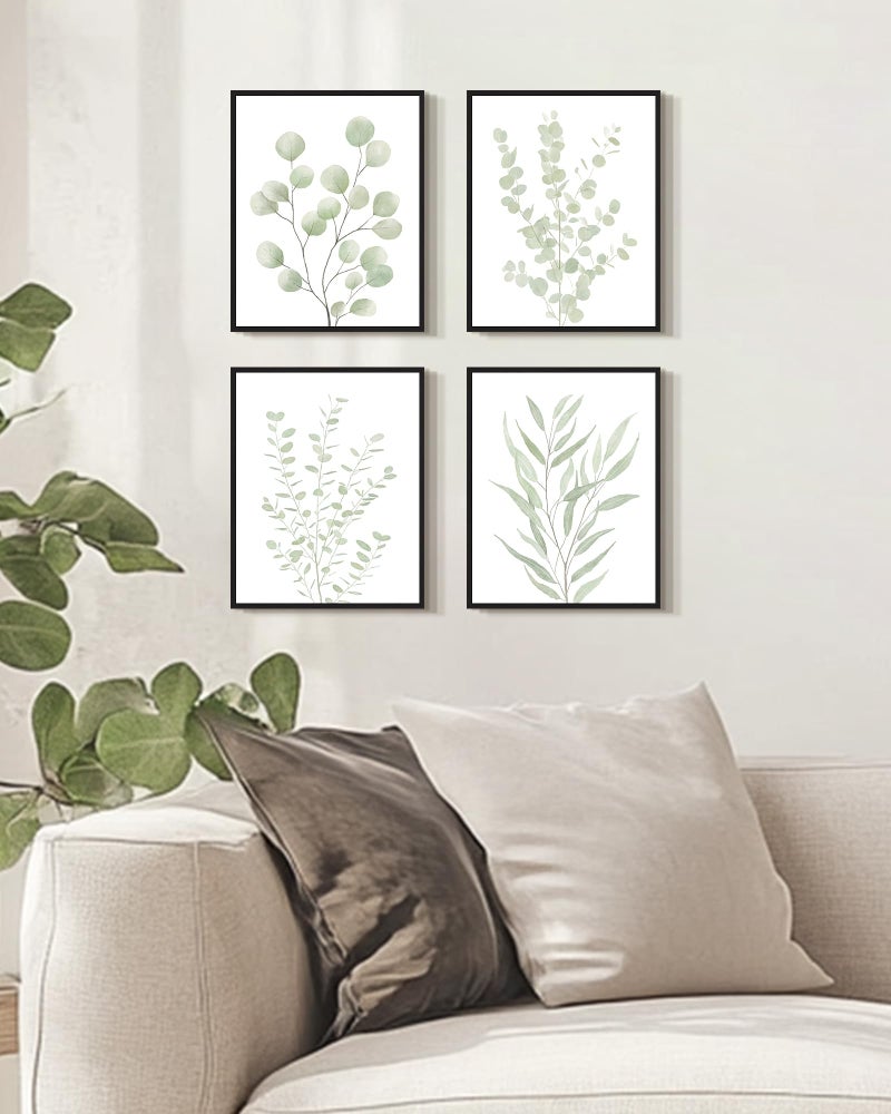 Drsoum Botanical Plant Framed Wall Art Boho Wall Decor for Bathroom Sage Green Eucalyptus Leaf Prints Minimalist Aesthetic Ready to Hang Set of 4, 8x10 in (Black Framed) - Image 5