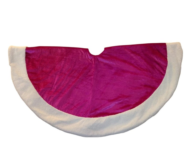 Double Faced Christmas Tree Skirt, White and Fuchsia, Holiday Decoration