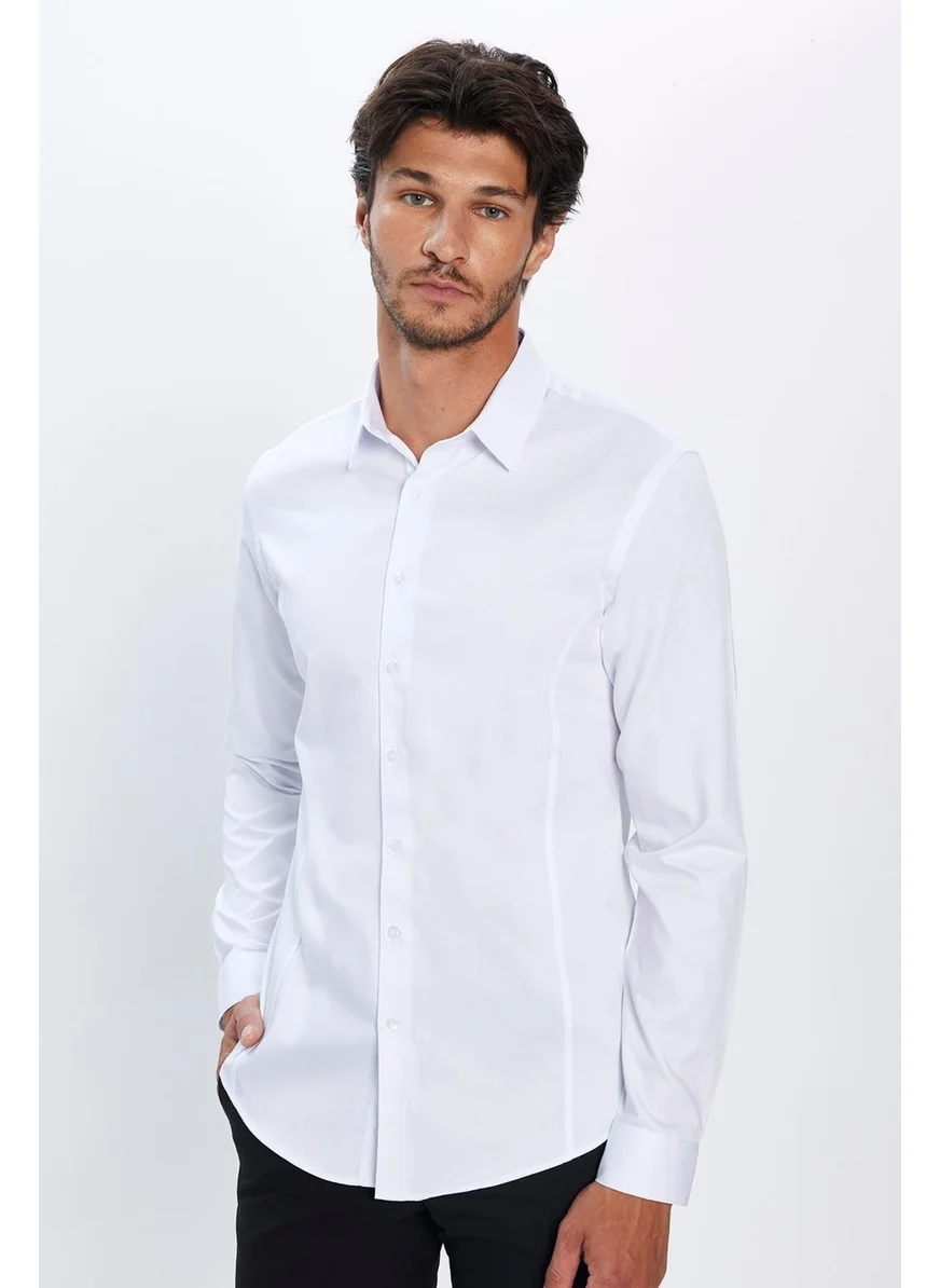 Tudors Men's Slim Fit Slim Cut Long Sleeve Cotton Premium Series White Shirt