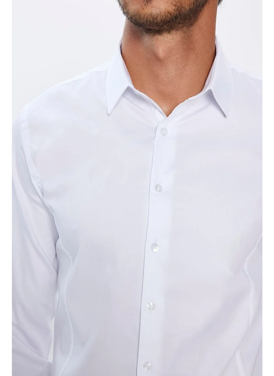 Tudors Men's Slim Fit Slim Cut Long Sleeve Cotton Premium Series White Shirt