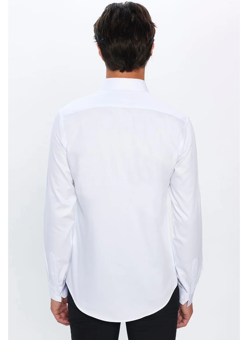 Tudors Men's Slim Fit Slim Cut Long Sleeve Cotton Premium Series White Shirt