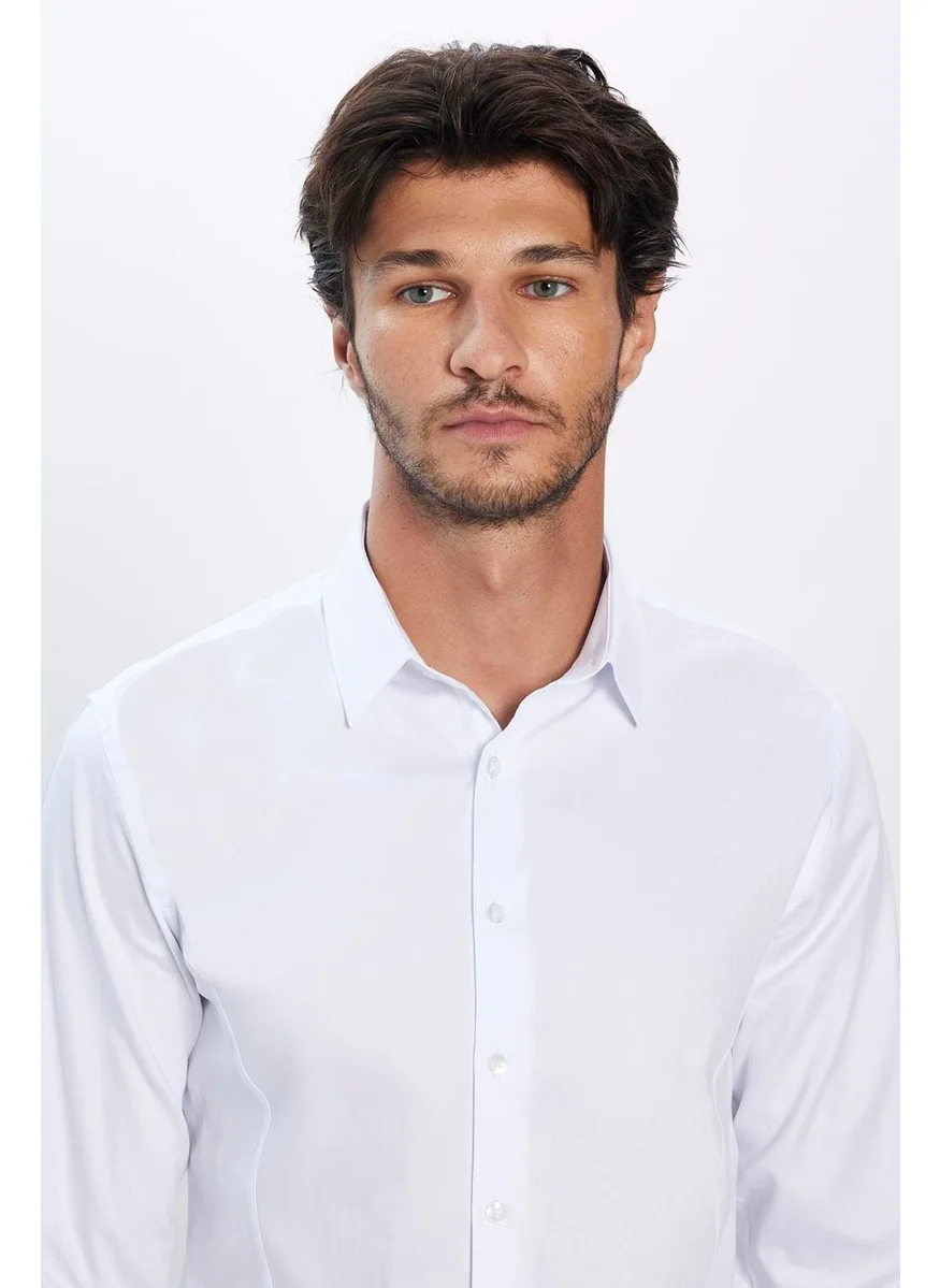 Tudors Men's Slim Fit Slim Cut Long Sleeve Cotton Premium Series White Shirt