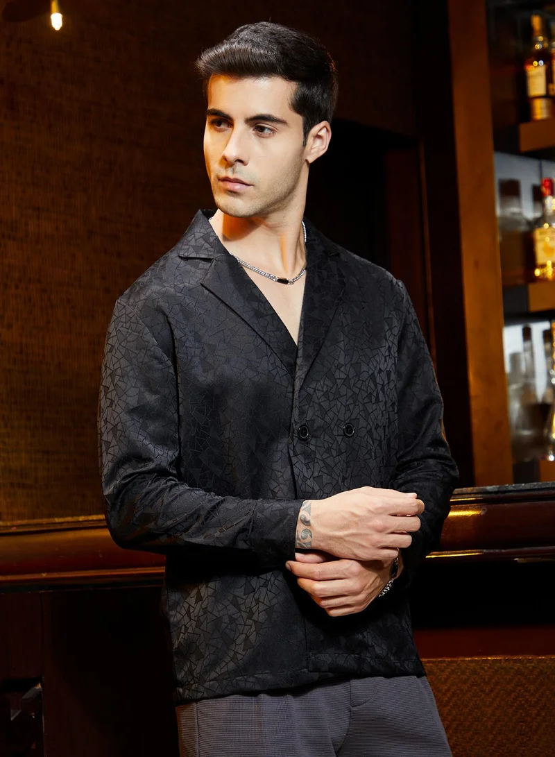 CAHOOT  Men's Midnight Black Double-Breasted Moziac Shirt for Men | Best Price UAE