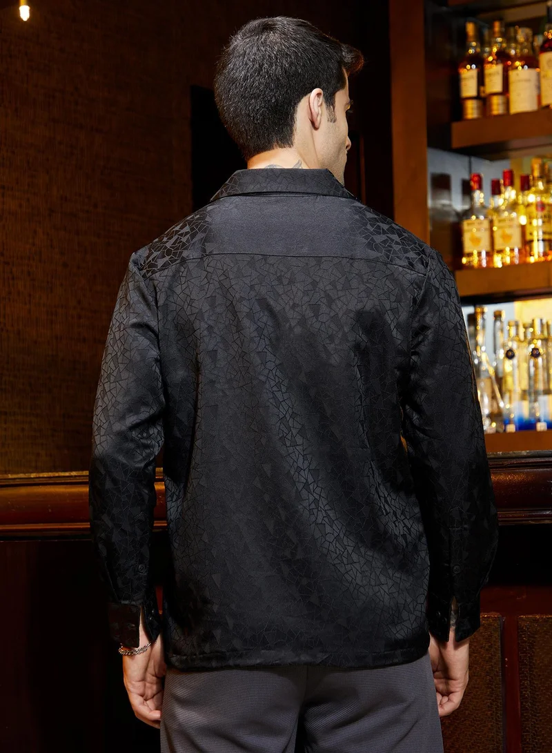 CAHOOT  Men's Midnight Black Double-Breasted Moziac Shirt for Men | Best Price UAE