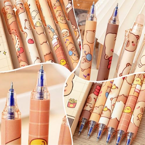 Climberty® 6Pcs Erasable Gel Pens with Rubber Eraser Cap Blue Ink Cute Cartoon Capybara Student Writing Pens Office Stationeries Gift Set - Image 5