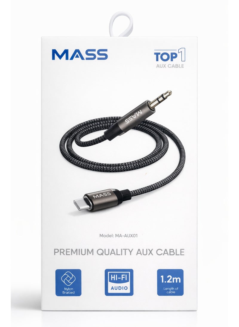 ماس محول USB-C رقمي إلى مقبس سماعة رأس ذكر 3.5 ملم، محول دونجل صوتي ذكر، هاي فاي الموديل: MA-AUX01، متوافق مع مختلف الهواتف الذكية مزود بطبقة حماية من النايلون - أسود - Image 1