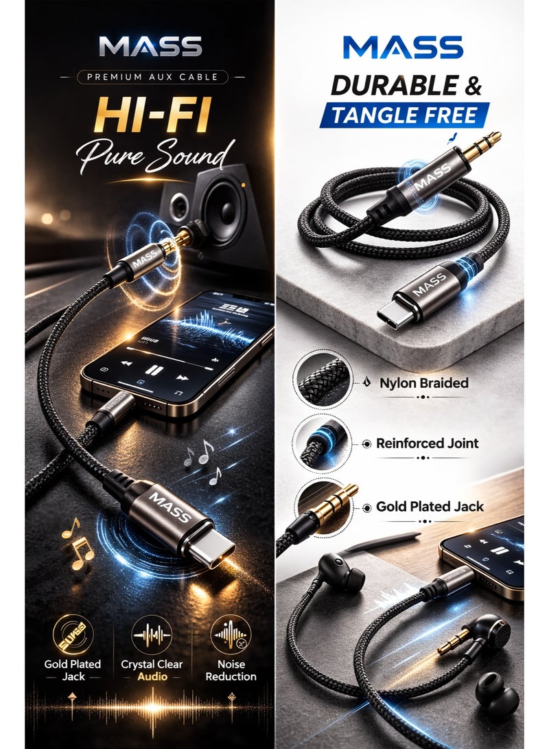 ماس محول USB-C رقمي إلى مقبس سماعة رأس ذكر 3.5 ملم، محول دونجل صوتي ذكر، هاي فاي الموديل: MA-AUX01، متوافق مع مختلف الهواتف الذكية مزود بطبقة حماية من النايلون - أسود - Image 3