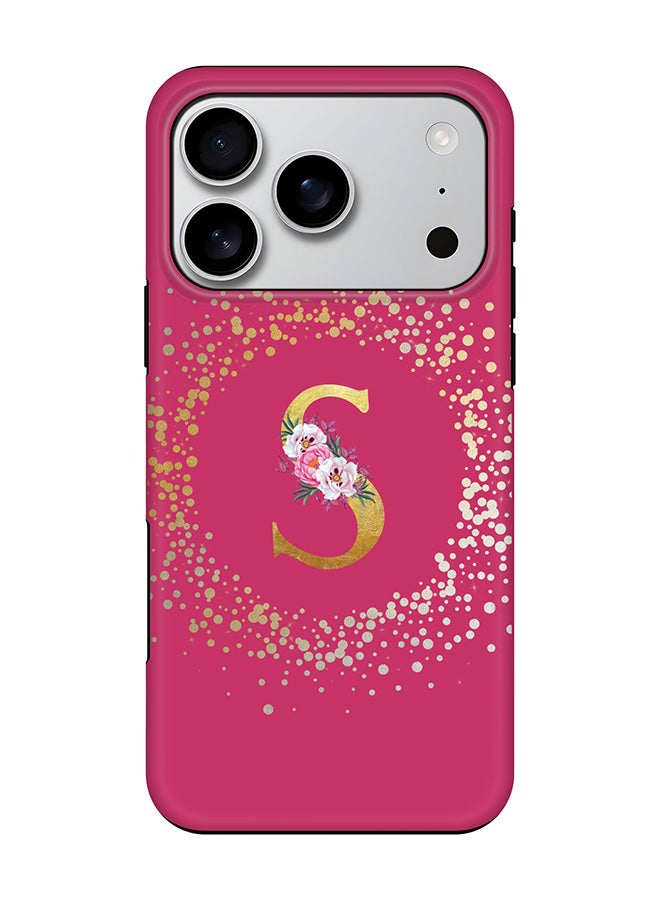 Stylizedd Tough Pro Magnetic Case for iPhone 17 Pro, Dual Layer hybrid PC + TPU Mobile Cover Matte - Custom Monogram Floral - S ( Deep Pink )