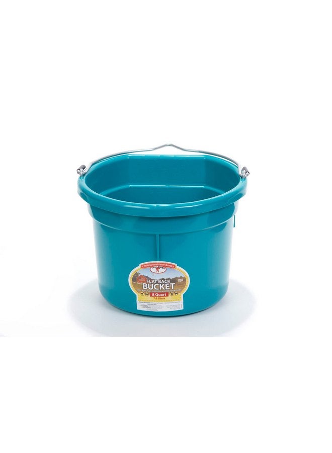 ليتل جايانت دلو علف الحيوانات البلاستيكي المسطح من Little Giant® | دلو علف الحيوانات بمقبض معدني | دلو علف الخيول والماء | سعة 8 كوارت | أزرق مخضر - Image 1