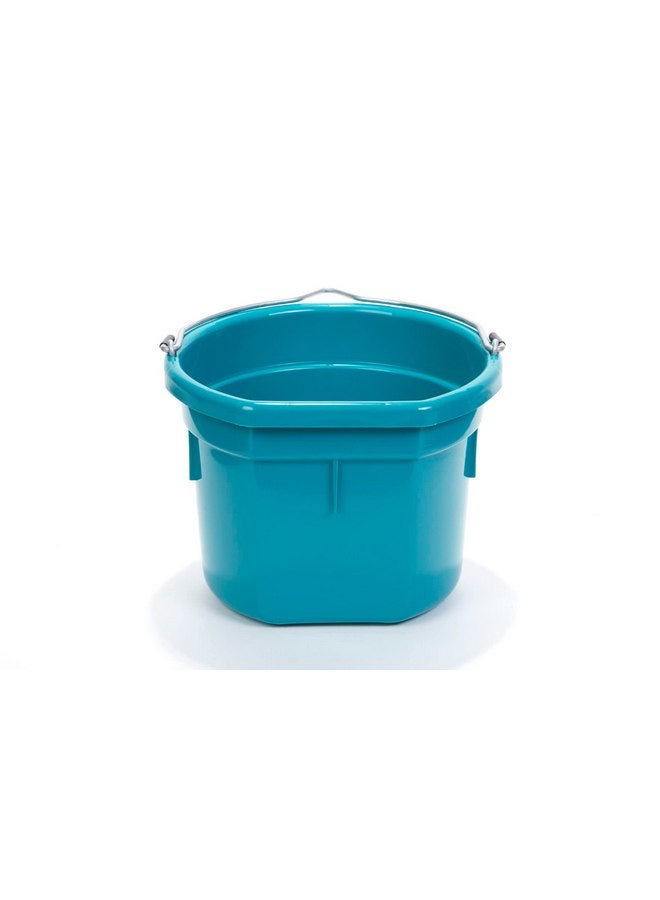 ليتل جايانت دلو علف الحيوانات البلاستيكي المسطح من Little Giant® | دلو علف الحيوانات بمقبض معدني | دلو علف الخيول والماء | سعة 8 كوارت | أزرق مخضر - Image 3