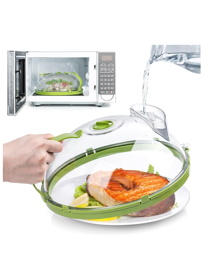 SYOSI Microwave Cover for Food, Clear Microwave Splatter Cover with Handle and Water Storage Box, 10 Inch Plate Covers, Kitchen Gadgets and Accessories, House Essentials for New Home Gifts  - Image 1