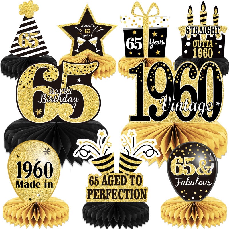 9PCS 65th Birthday decorations 65th birthday Centerpieces for Tables Decorations Vintage 1960 Honeycomb Table Topper Back in 1960 65th Birthday Decorations for Men and Woman 65 Years Birthday Party