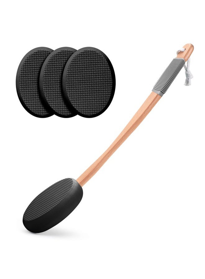 AmazerBath Lotion Applicator for Back, Feet, 4 Replaceable Pads with 1 Long Handled, Back Sunscreen Applicator for Elderly, Women, Apply Cream Medicine Skin Cream Moisturizer Sunscreen Tanner, Black - Image 1