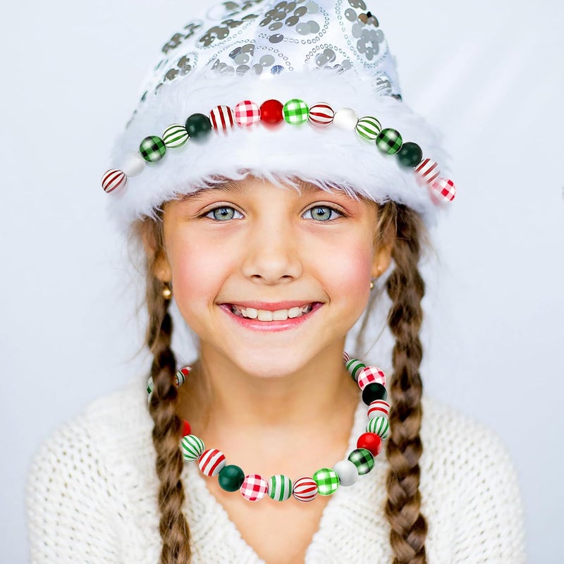 Marsui 160 Piece Christmas Wooden Bead Buffalo Plaid  Black Stripe Beads for Home Ornaments Holiday Rustic Farmhouse DIY Crafts  Jewelry MakingGreen Red White Black - Image 4