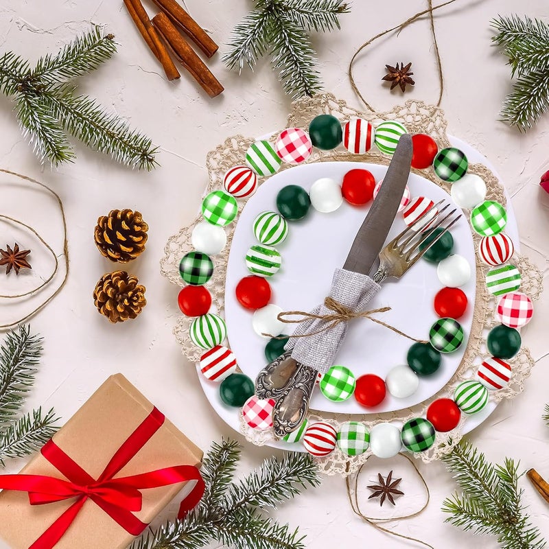 Marsui 160 Piece Christmas Wooden Bead Buffalo Plaid  Black Stripe Beads for Home Ornaments Holiday Rustic Farmhouse DIY Crafts  Jewelry MakingGreen Red White Black - Image 5