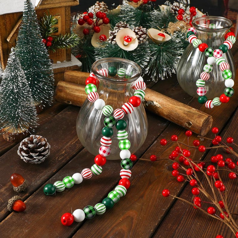 Marsui 160 Piece Christmas Wooden Bead Buffalo Plaid  Black Stripe Beads for Home Ornaments Holiday Rustic Farmhouse DIY Crafts  Jewelry MakingGreen Red White Black - Image 3