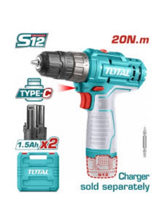 TOTAL 12V Cordless Drill with 2×1.5Ah Batteries – 20Nm Torque - Image 2