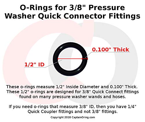 Captain O-Ring - Power Pressure Washer O-Rings for 3/8" Quick Coupler, High Temperature Viton FKM (10 Pack) [1/2" o-Rings to fit 3/8" QC Fittings] - Image 2