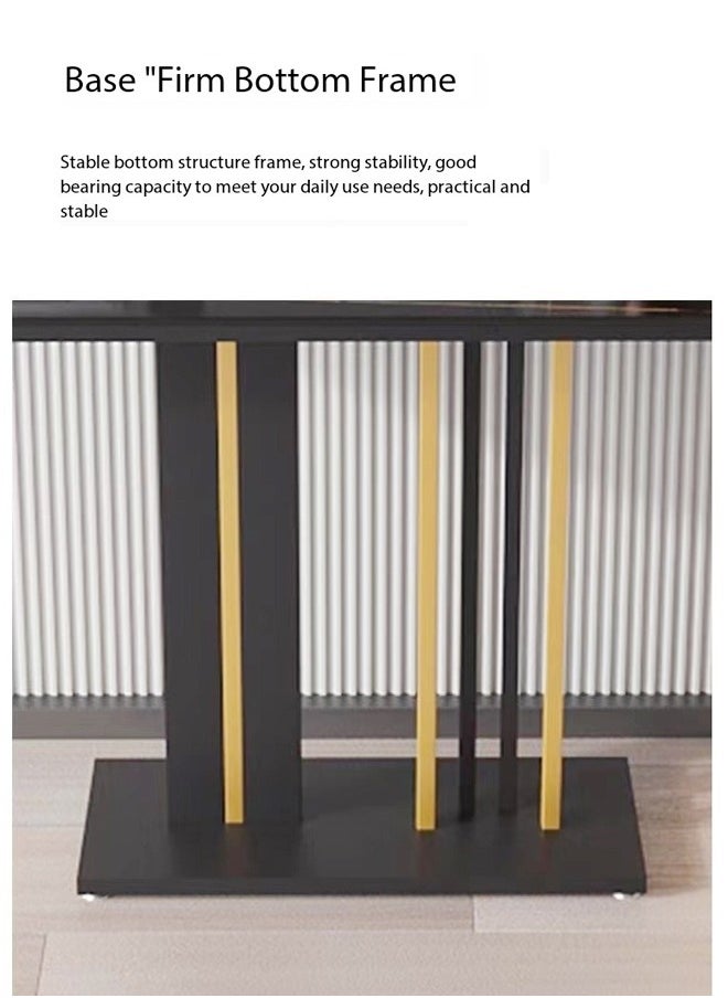 fashionhome Modern Design Rock Slab Console Table Black Sintered Stone Entryway Table Black and Gold Geometric Line Pedestal for Foyer Living Room Offices 100x30x80 cm  - Image 4