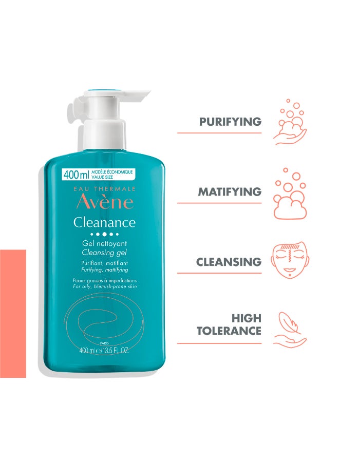 AVENE Cleanance - Cleansing Gel - Purifying & Mattifying - With Avène Thermal Spring Water - Reduces Imperfections & Excess Sebum - Light & Foaming Texture - Soap-Free - Blemish-Prone Skin - 400 ml Green 400ml - Image 2