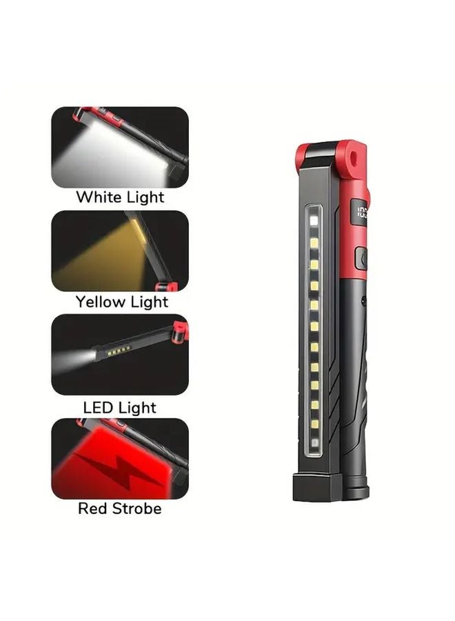 USB Rechargeable Red Magnetic Flashlight Hands Free 4 Modes LED Torch - Image 1