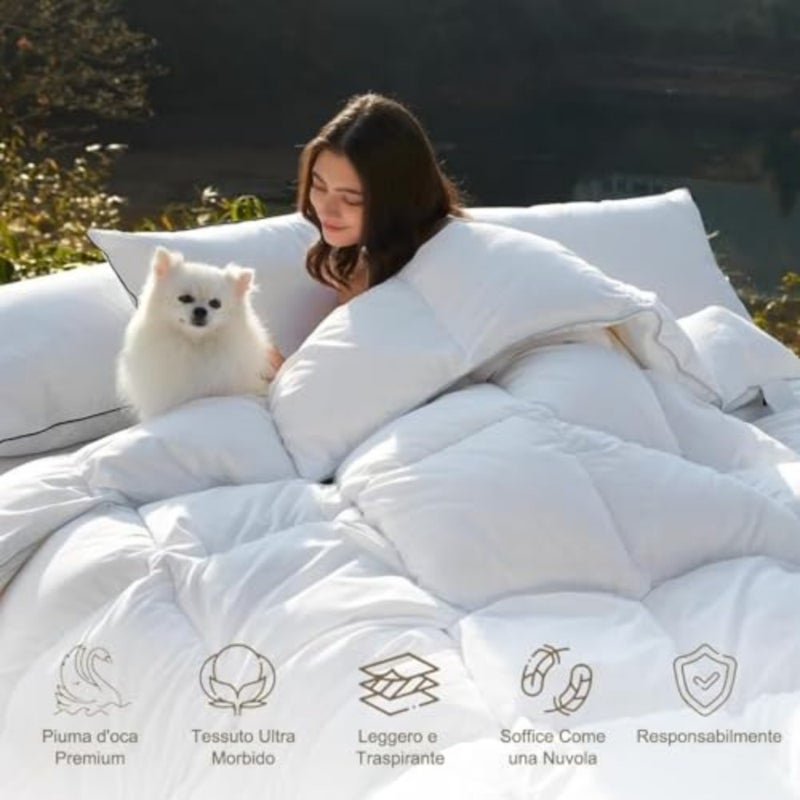 Goose Down Duvet, 135 x 200 cm,,Natural Temperate Feather, 1 Person Warm, Ultra Soft, Machine Washable - Image 3